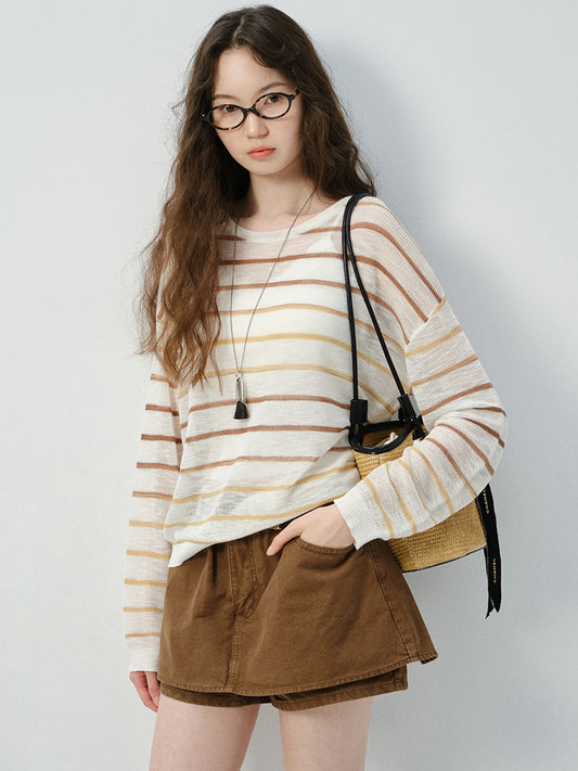 Relaxed Fit Gradient Stripe Sheer T-Shirt