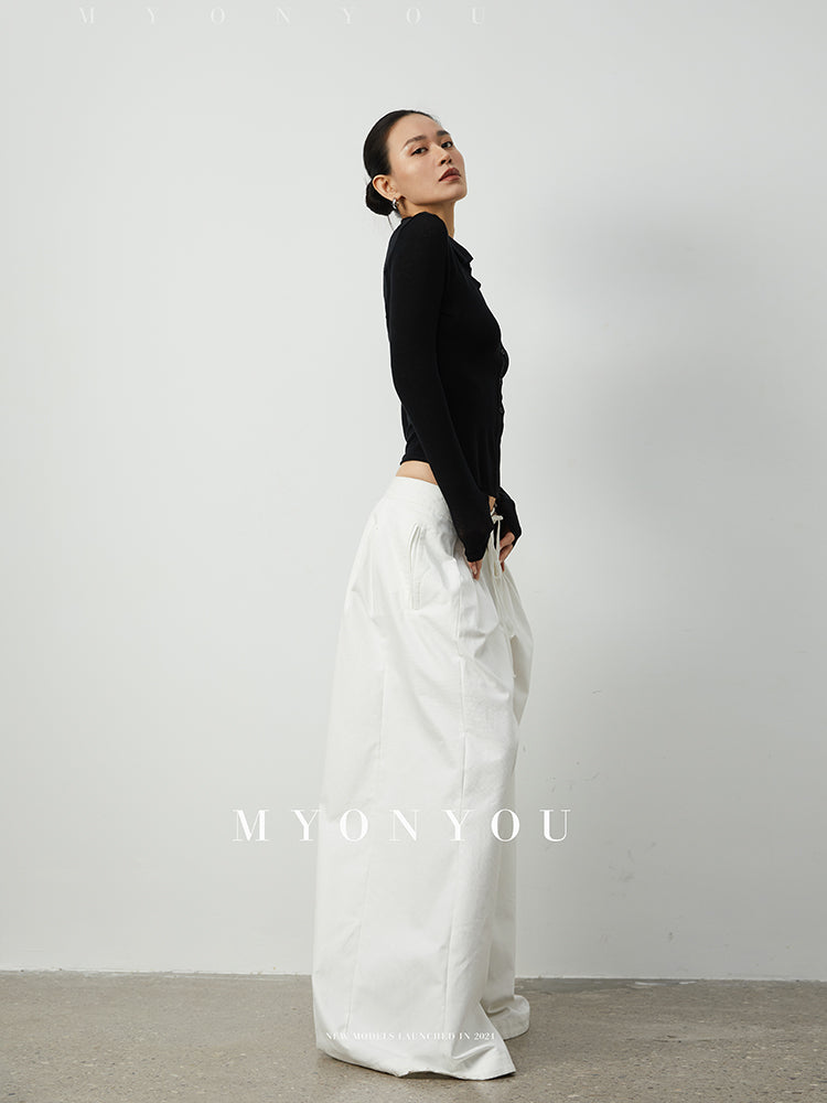 Casual Loose Silhouette Pants With Waist Tie