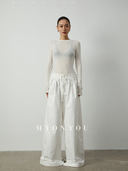 Casual Loose Silhouette Pants With Waist Tie