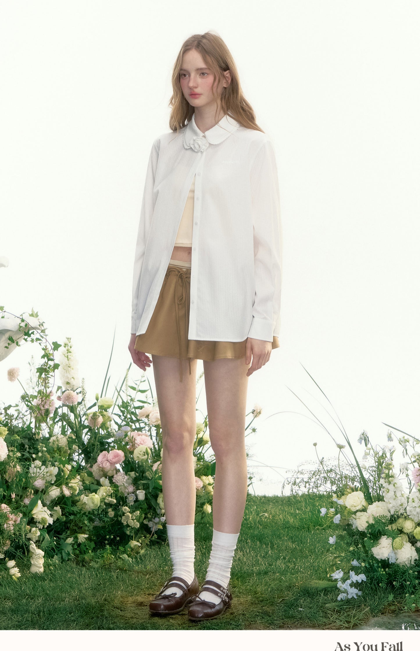 Double Collar Striped Shirt With Floral Accent