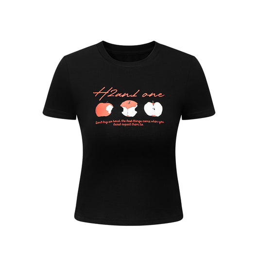 Cropped Apple Print Cotton T-Shirt