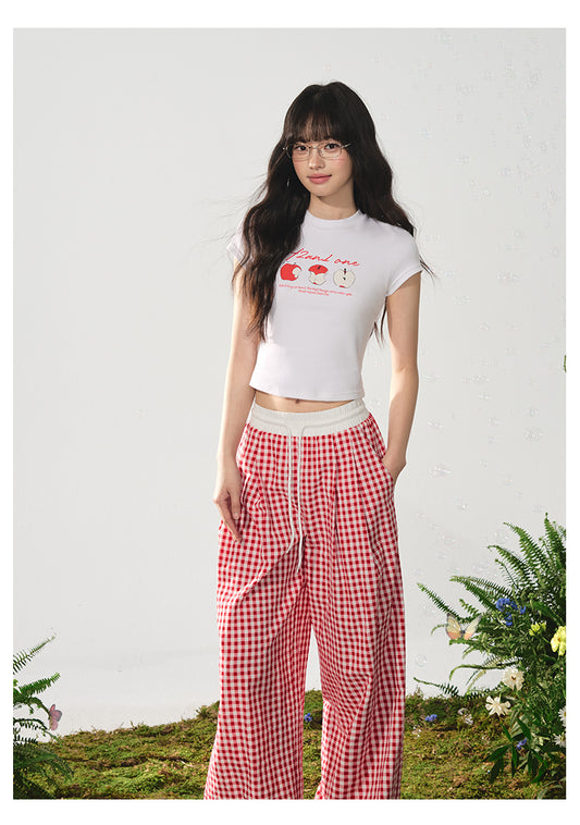 Cropped Apple Print Cotton T-Shirt