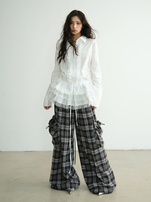 Plaid Double Waist Wide-Leg Pants