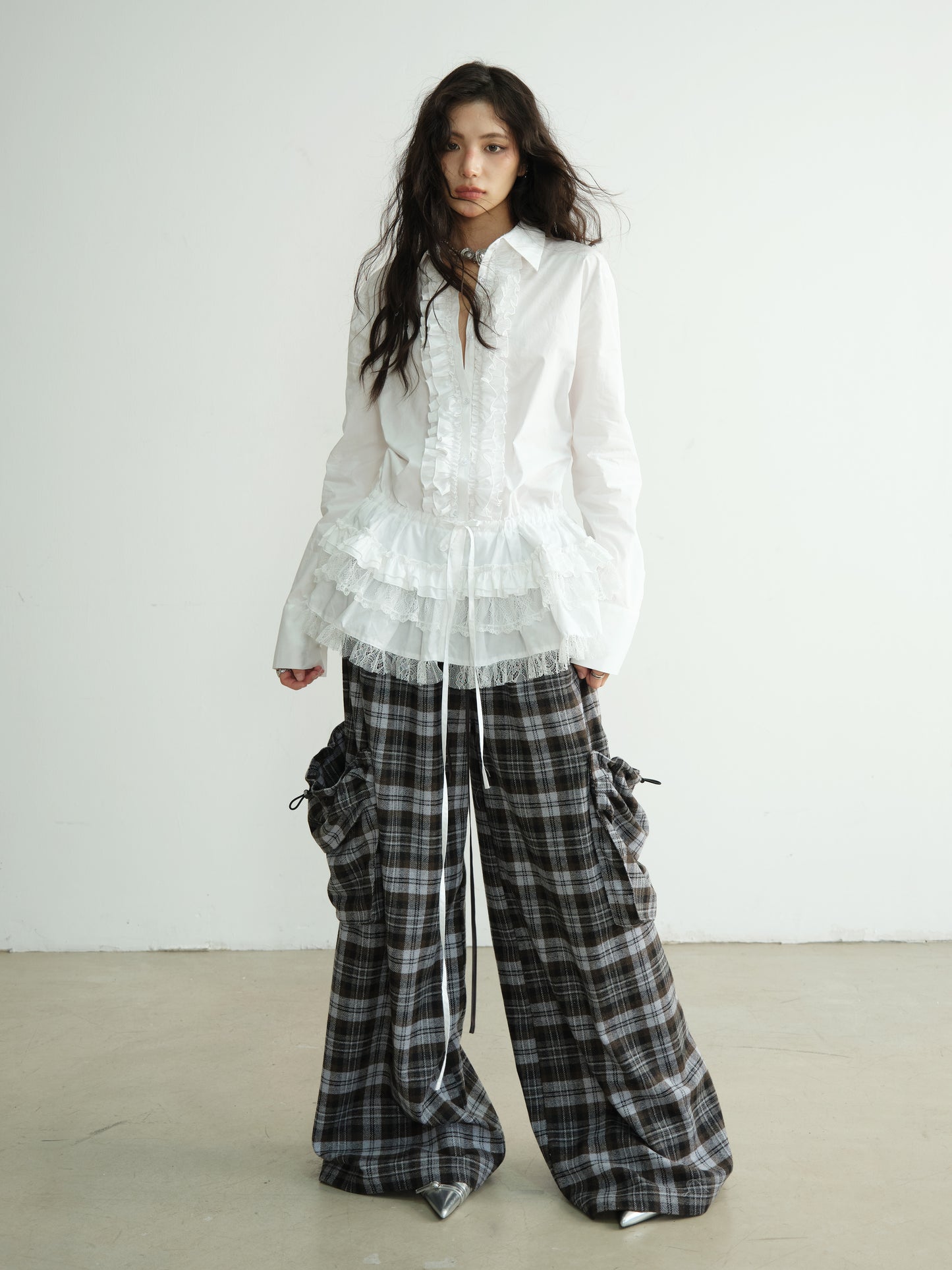 Plaid Double Waist Wide-Leg Pants