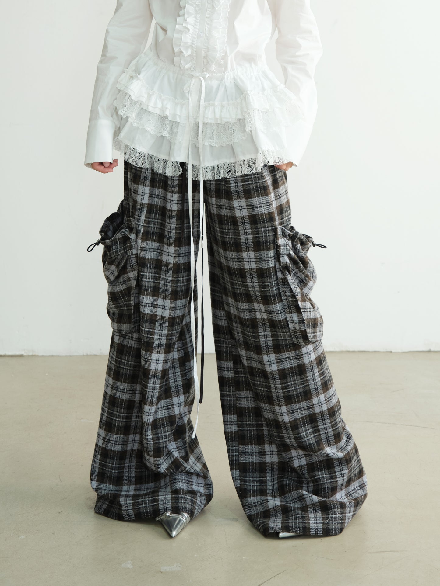 Plaid Double Waist Wide-Leg Pants