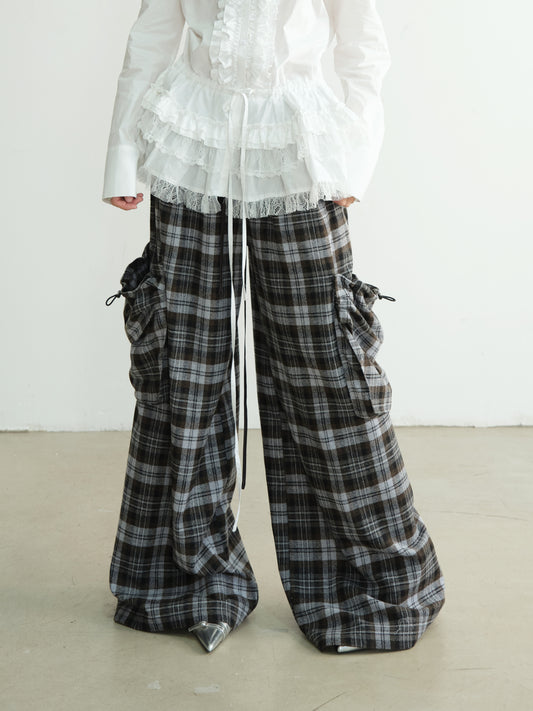 Plaid Double Waist Wide-Leg Pants