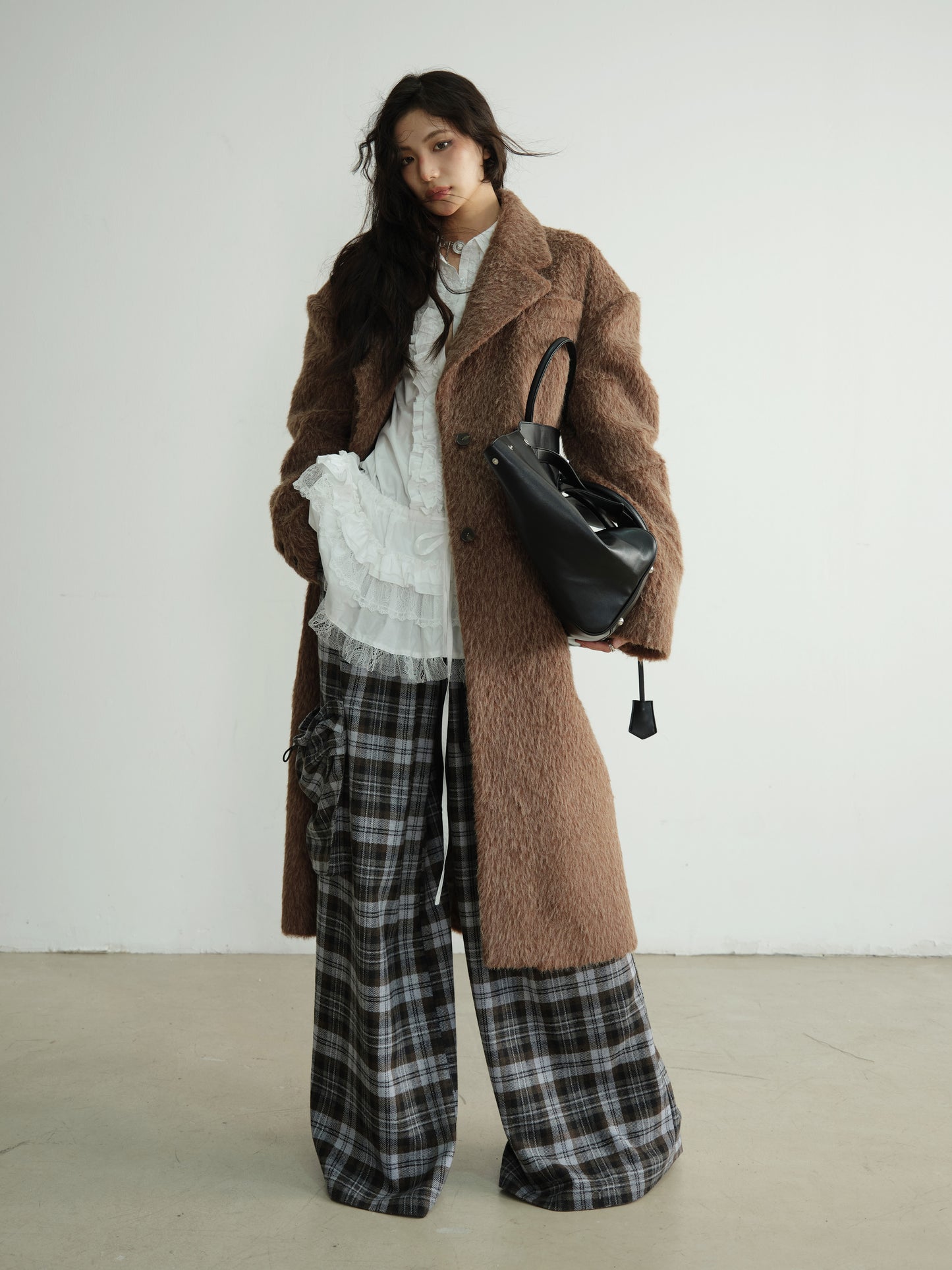 Plaid Double Waist Wide-Leg Pants