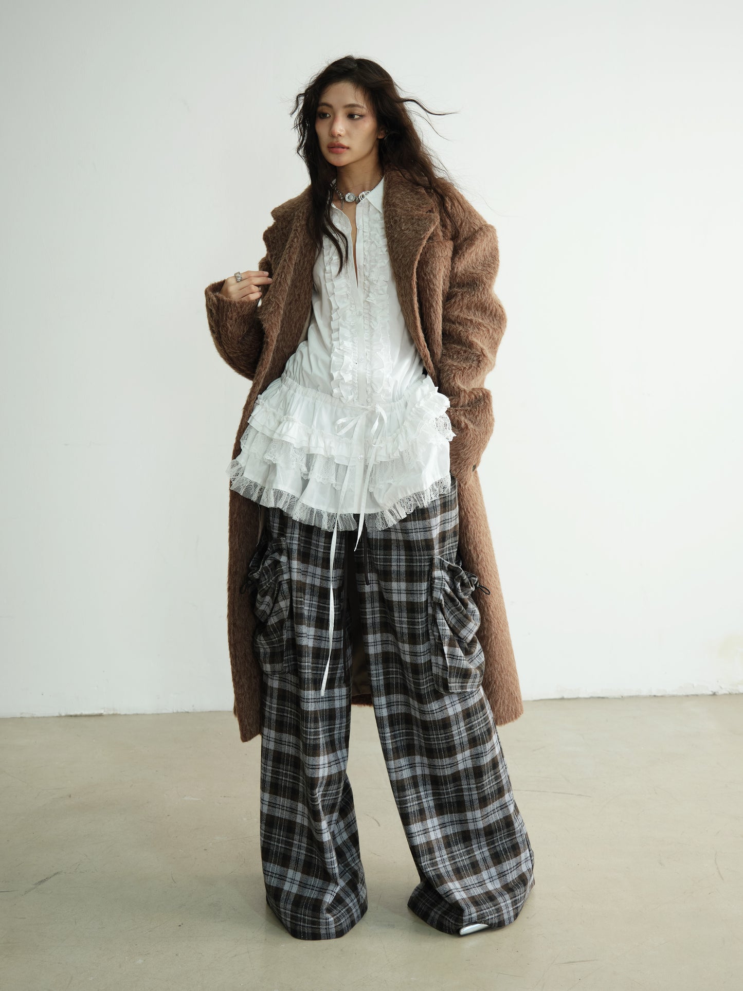 Plaid Double Waist Wide-Leg Pants