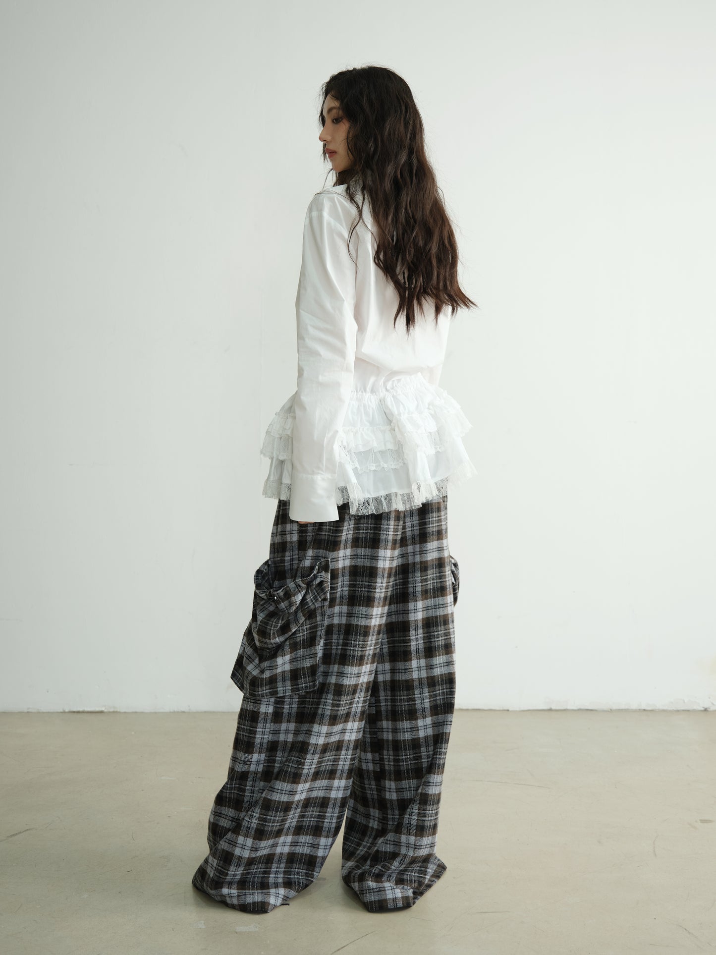 Plaid Double Waist Wide-Leg Pants