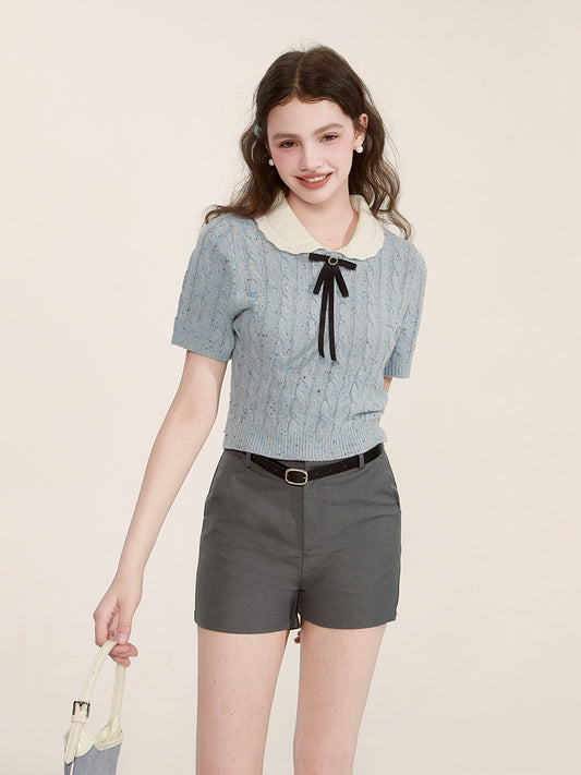 Slim Fit Shorts & Floral Chain Belt