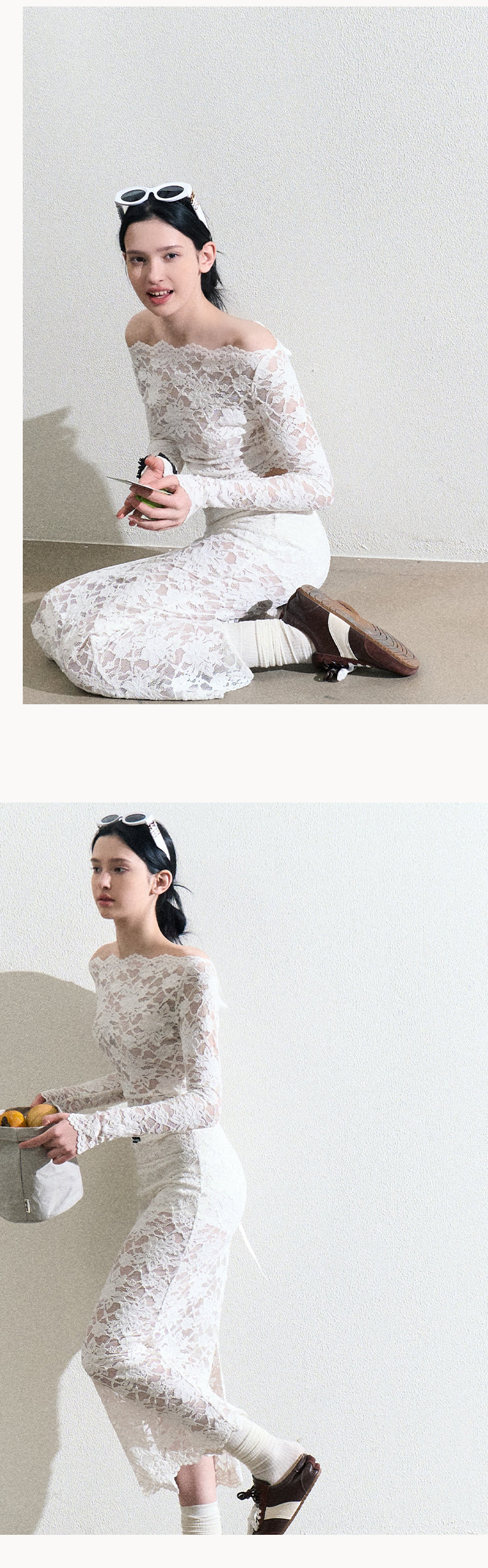 Sheer Lace Ribbon-Tie Top And Matching Skirt