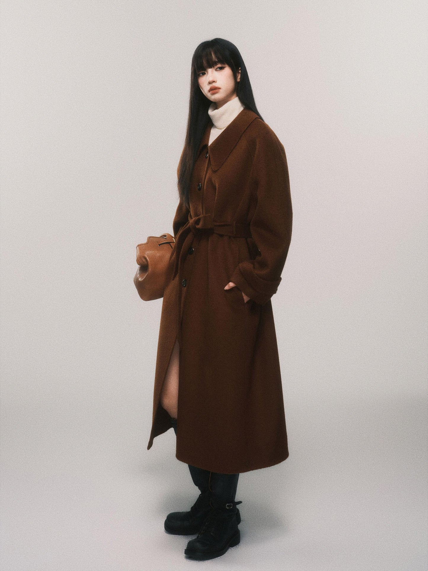 Alpaca And Sheep Wool Single-Breasted Belted Coat