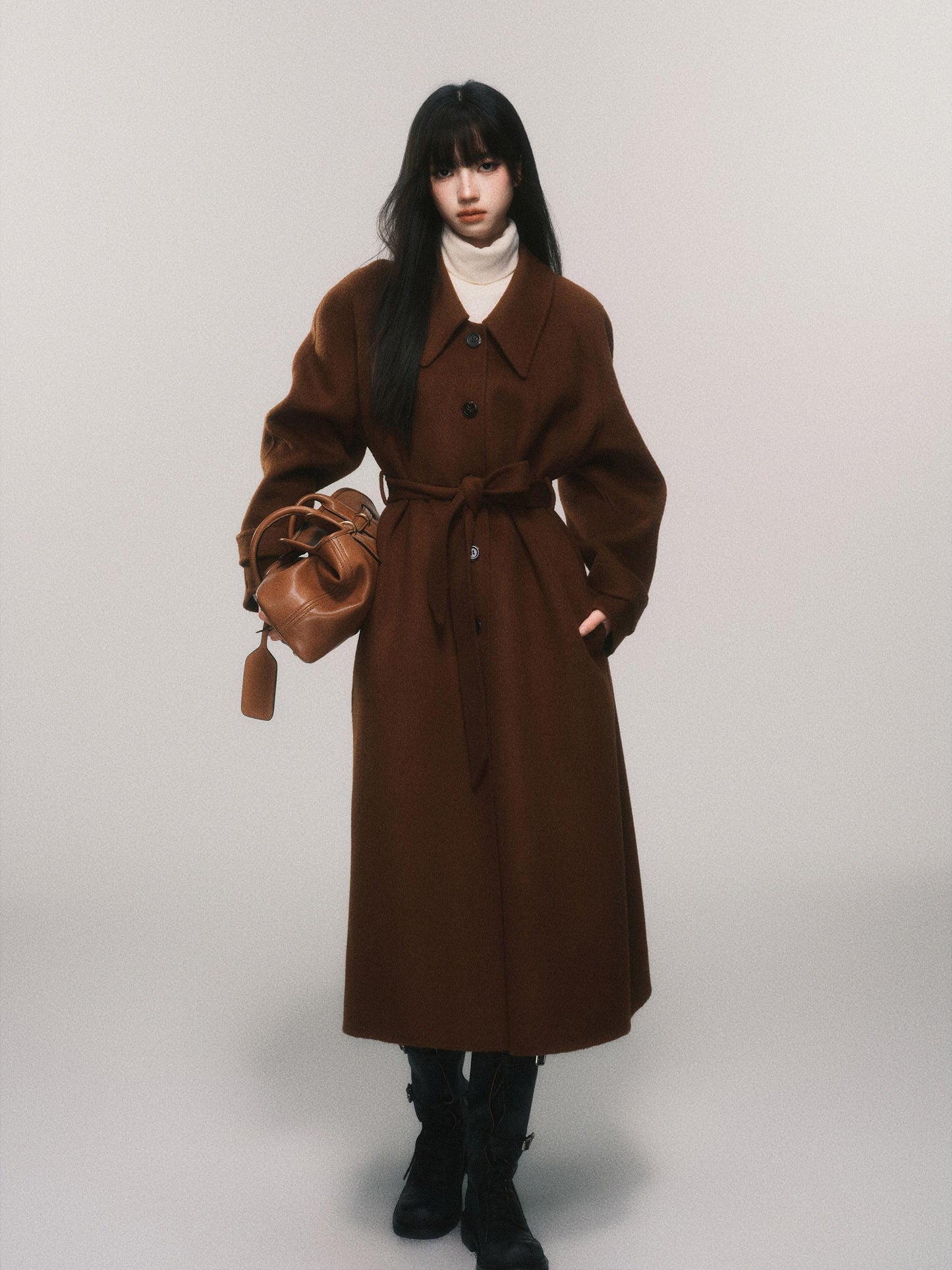 Alpaca And Sheep Wool Single-Breasted Belted Coat