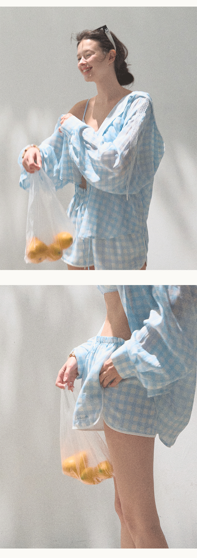 Check Print Shirt & Elastic Waist Shorts
