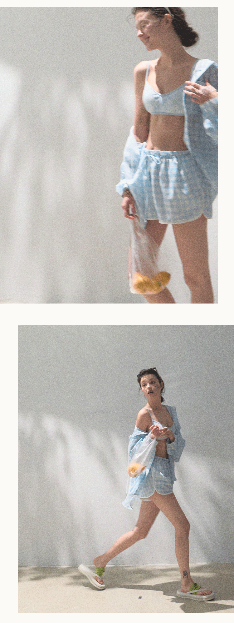 Check Print Shirt & Elastic Waist Shorts
