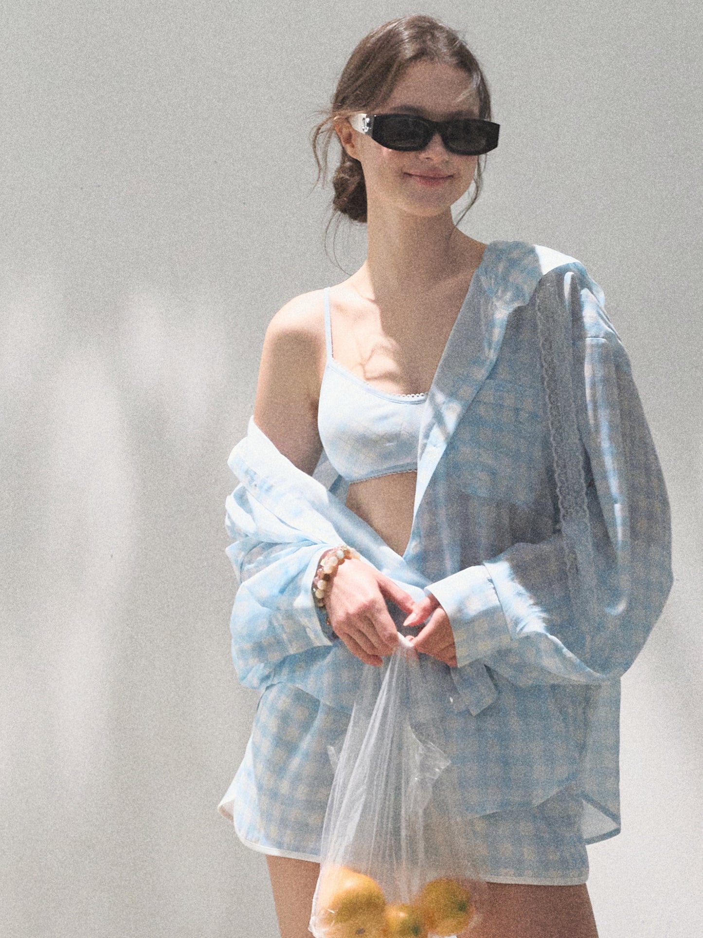 Check Print Shirt & Elastic Waist Shorts