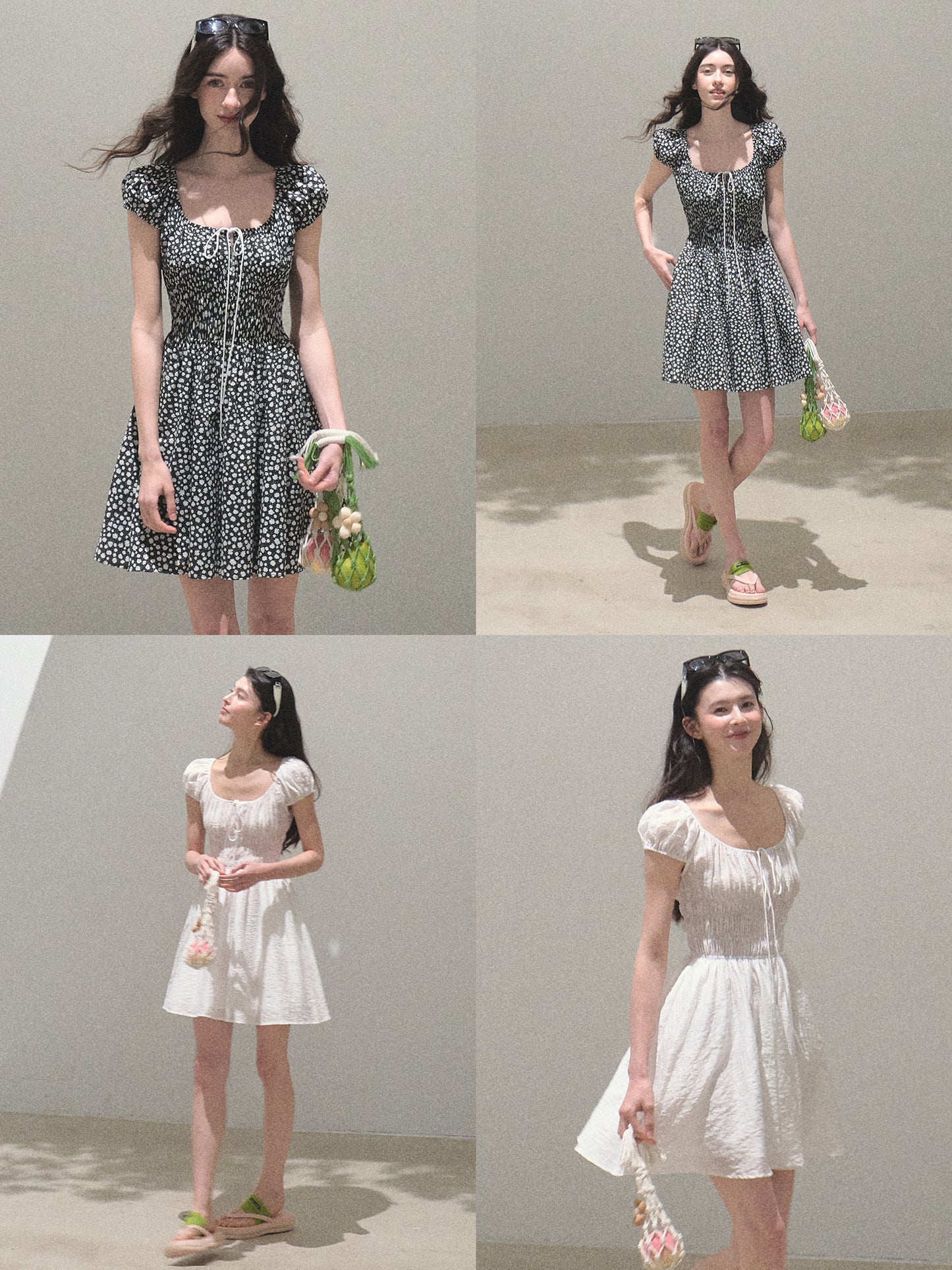 Puff Sleeve Smocked Dress In Short And Long