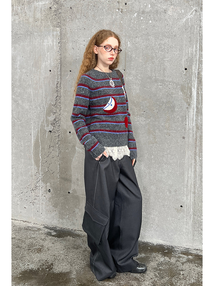 Striped Relaxed Fit Pants With Unique Pockets