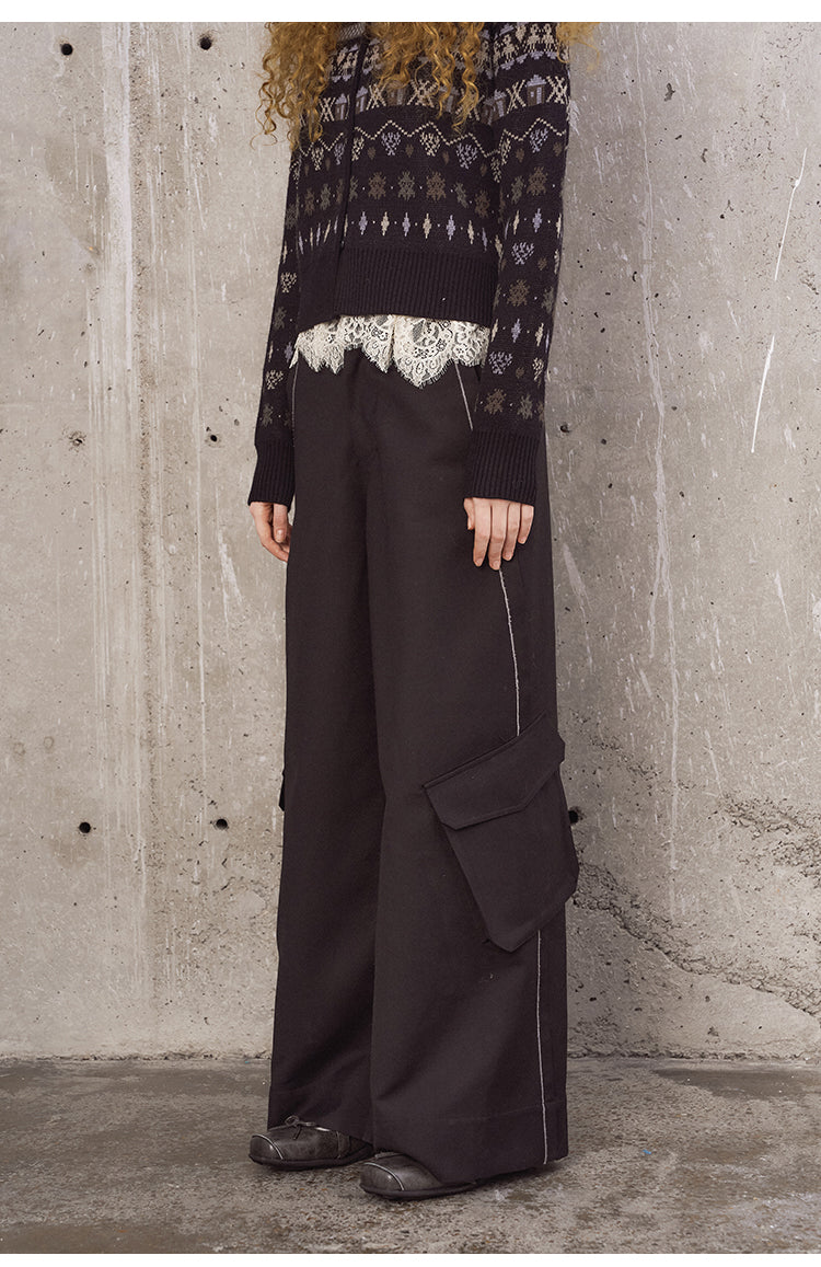 Striped Relaxed Fit Pants With Unique Pockets