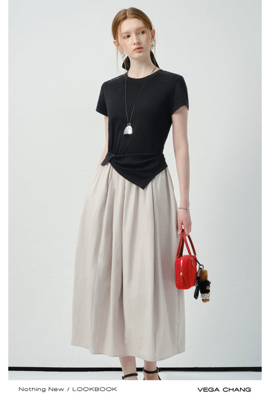 Two-Tone Dress With Folded Waist Detail