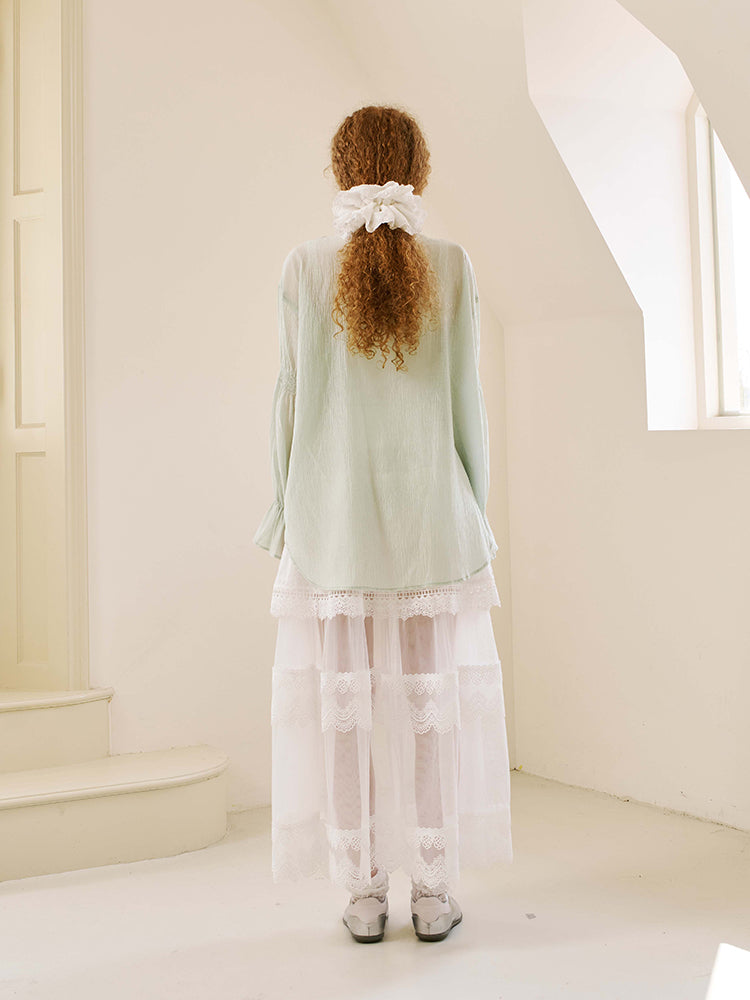 Smocked Sleeve Sparkling Butterfly Blouse