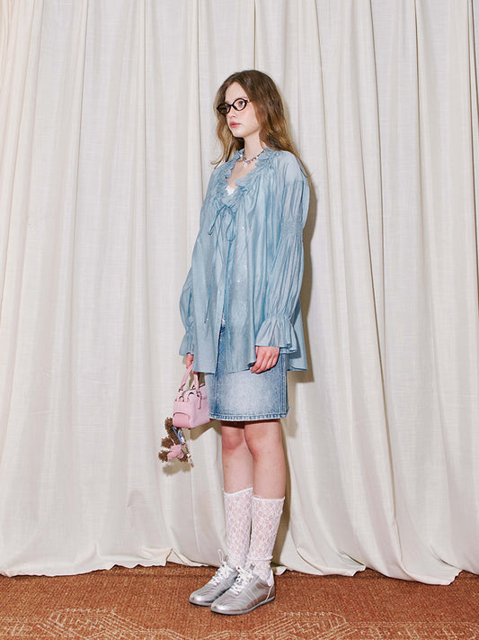 Smocked Sleeve Sparkling Butterfly Blouse