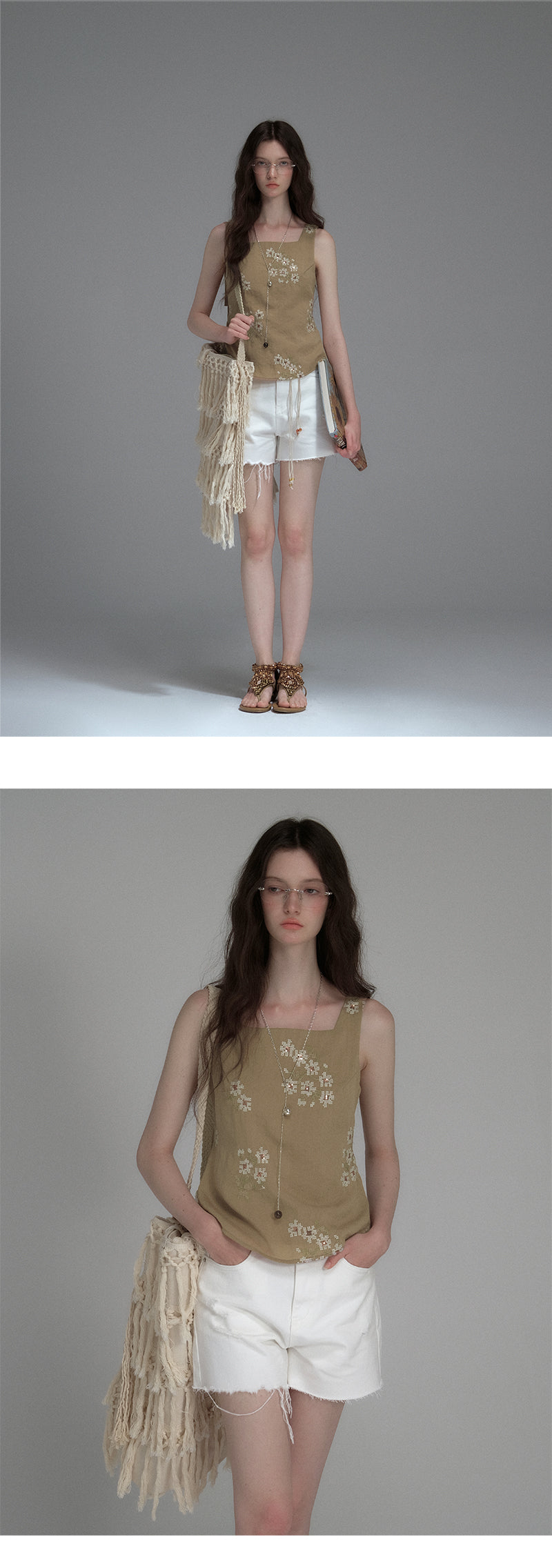 Sleeveless Floral Embroidered Top With Back Tie