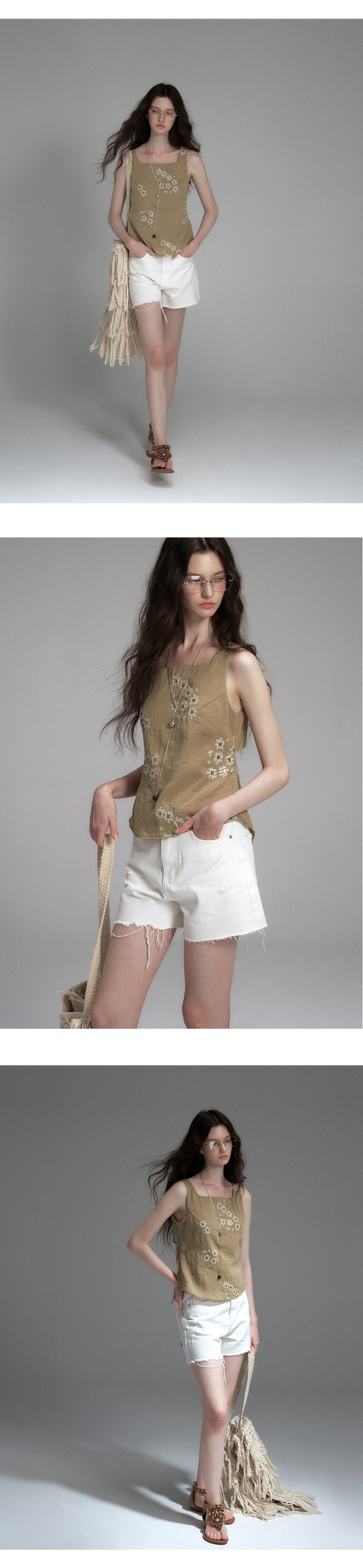 Sleeveless Floral Embroidered Top With Back Tie