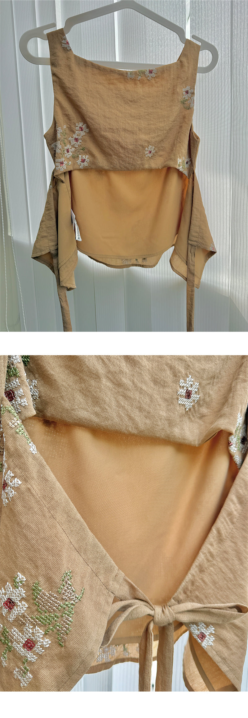 Sleeveless Floral Embroidered Top With Back Tie