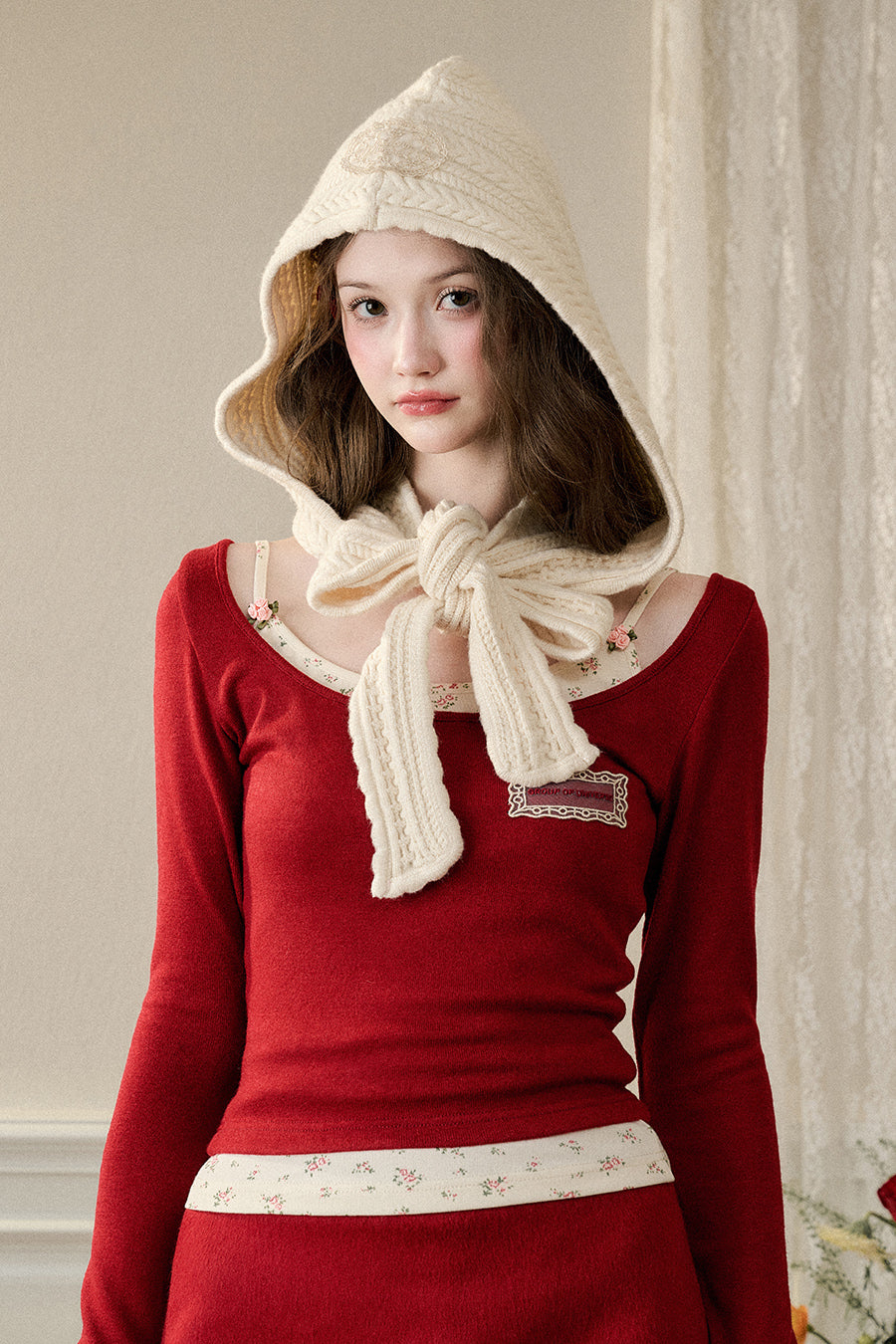Rose Accent Layered Ballerina Neck Top