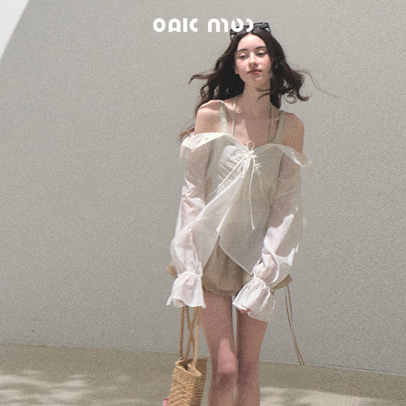 Off Shoulder Sheen Shirt And Tank Top Set