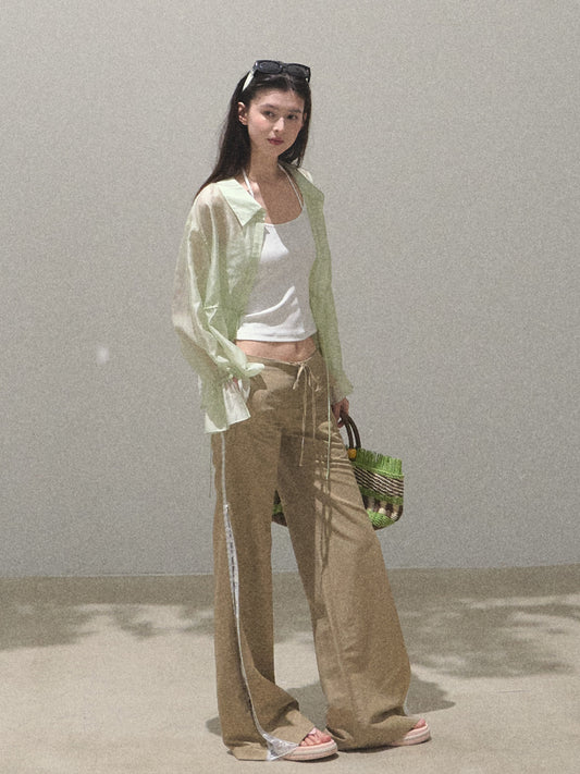 Off Shoulder Sheen Shirt And Tank Top Set