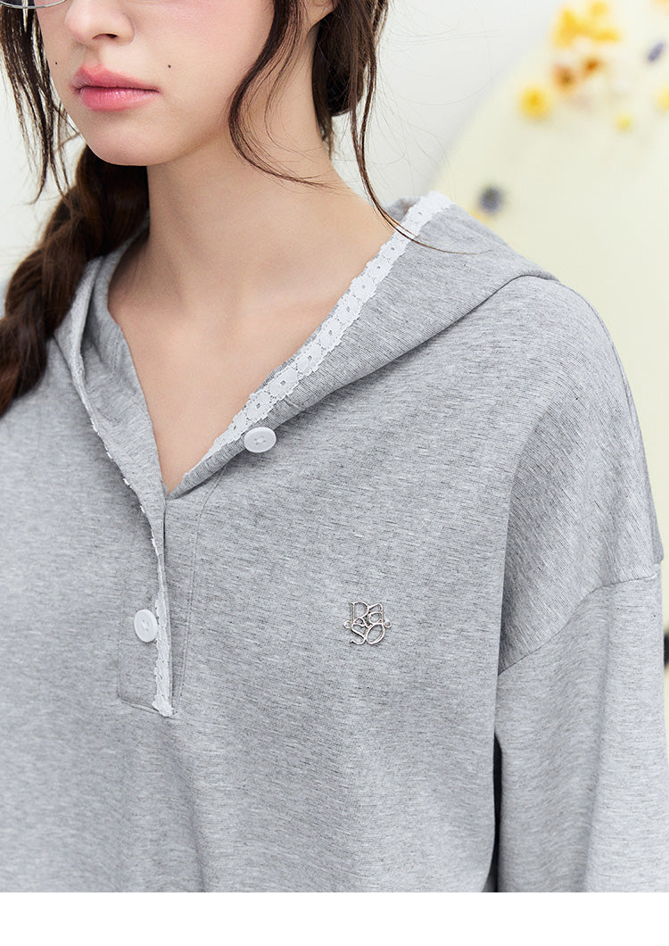 Half-Button Hoodie Dress With Adjustable Waist