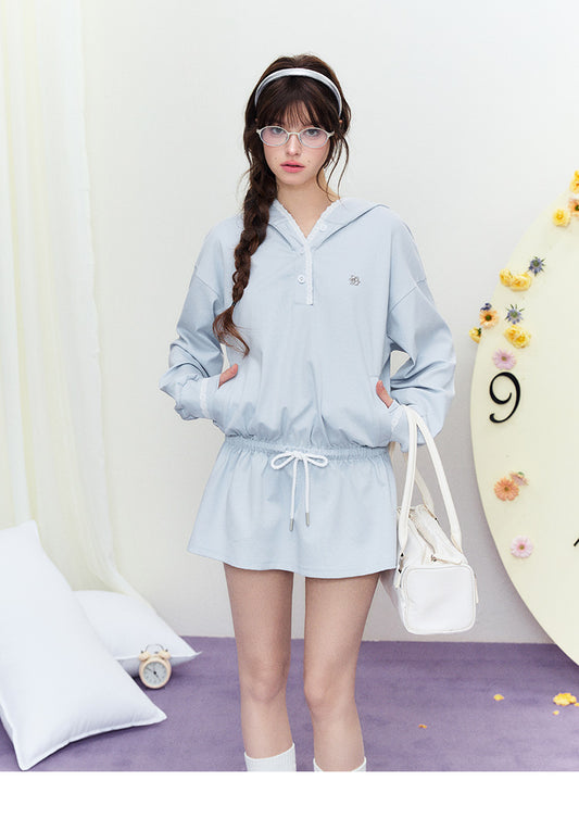 Half-Button Hoodie Dress With Adjustable Waist