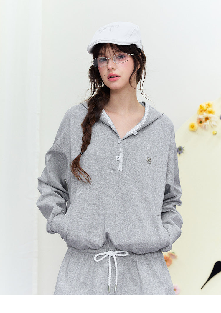 Half-Button Hoodie Dress With Adjustable Waist