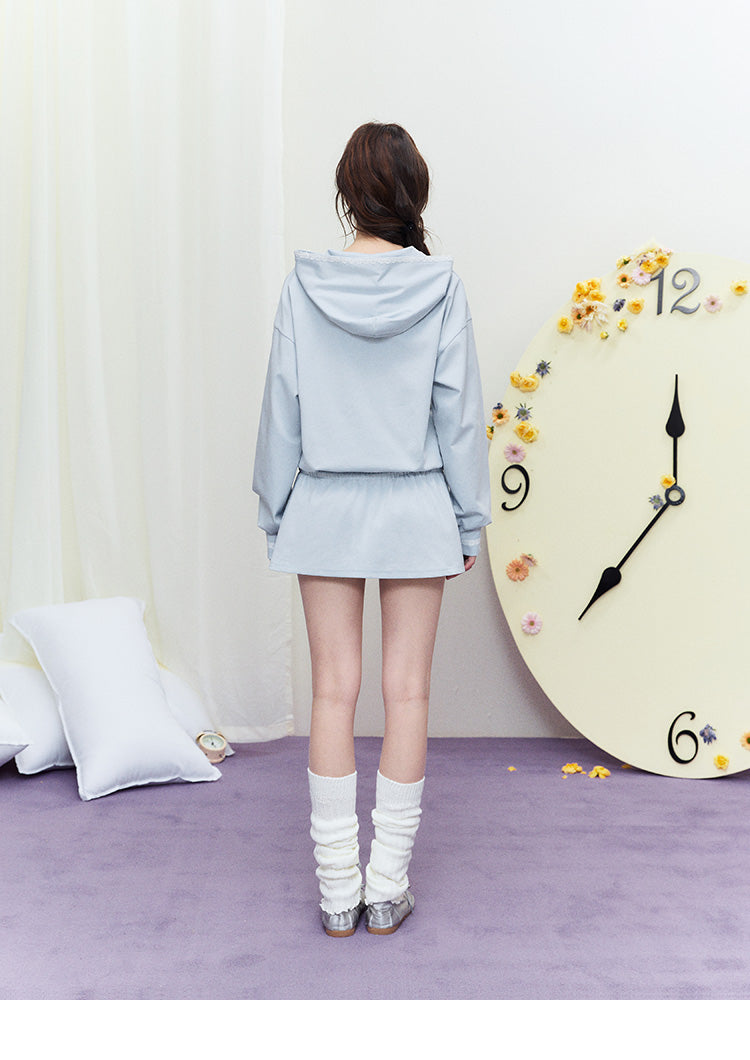 Half-Button Hoodie Dress With Adjustable Waist