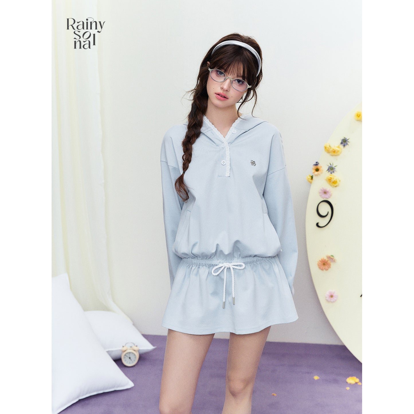 Half-Button Hoodie Dress With Adjustable Waist