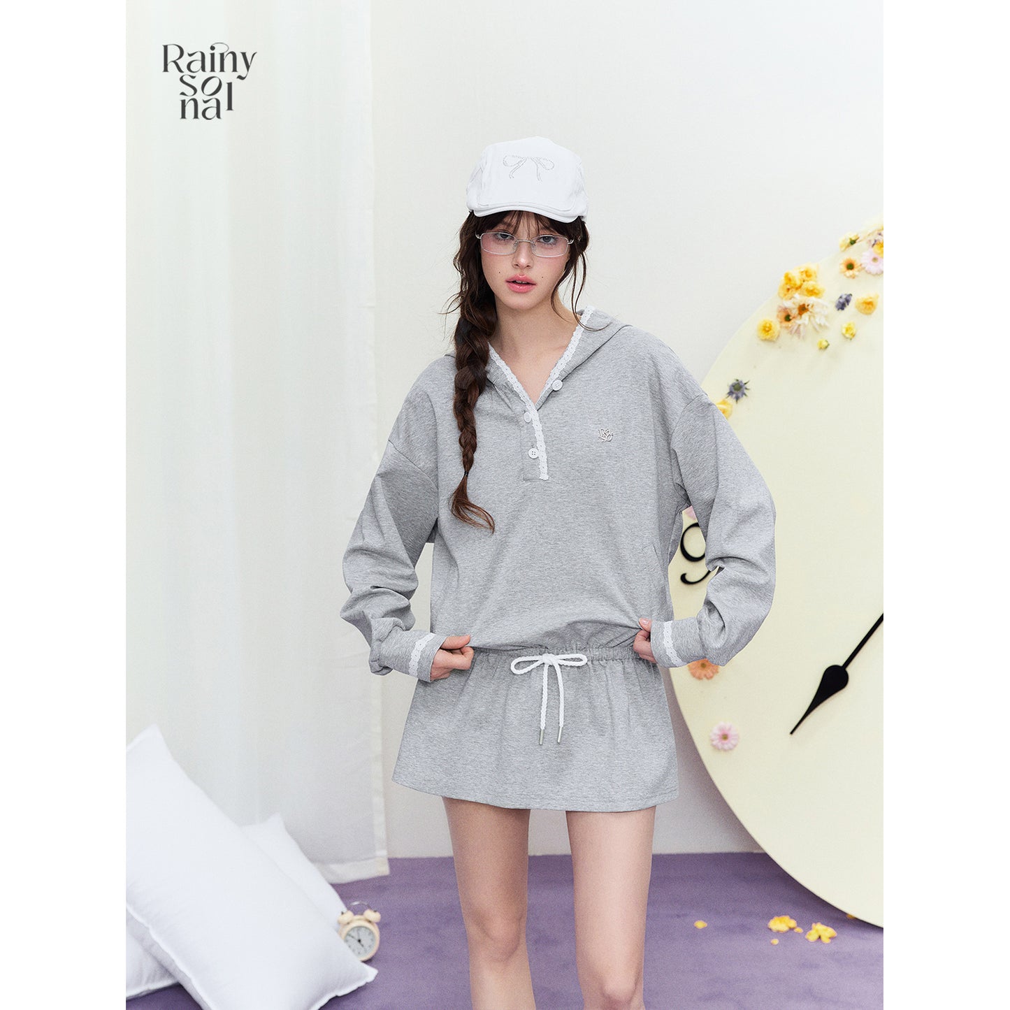 Half-Button Hoodie Dress With Adjustable Waist