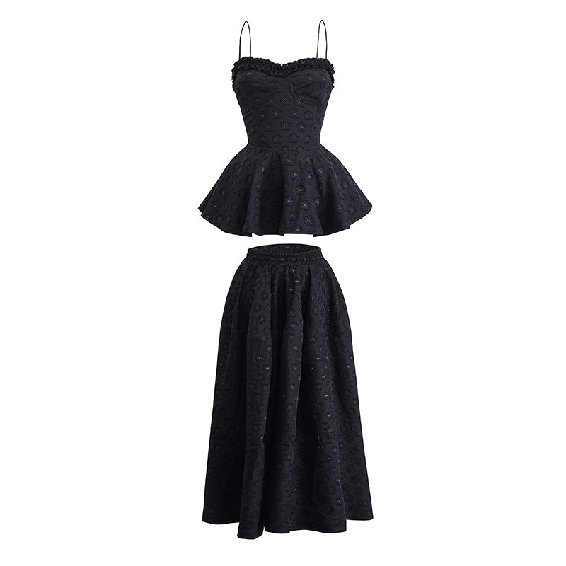 Jacquard Floral Camisole Top And Draped Skirt