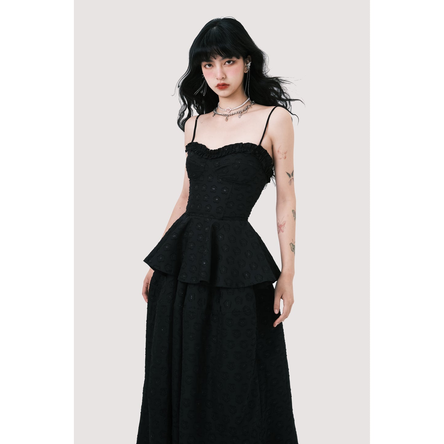 Jacquard Floral Camisole Top And Draped Skirt