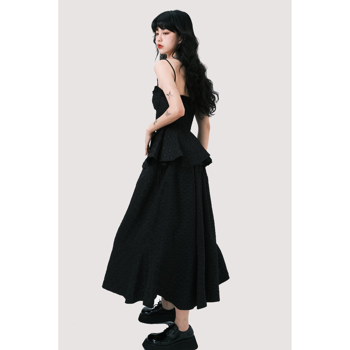 Jacquard Floral Camisole Top And Draped Skirt