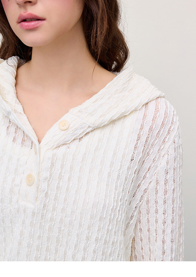 Lace-Striped Hooded Belted Dress