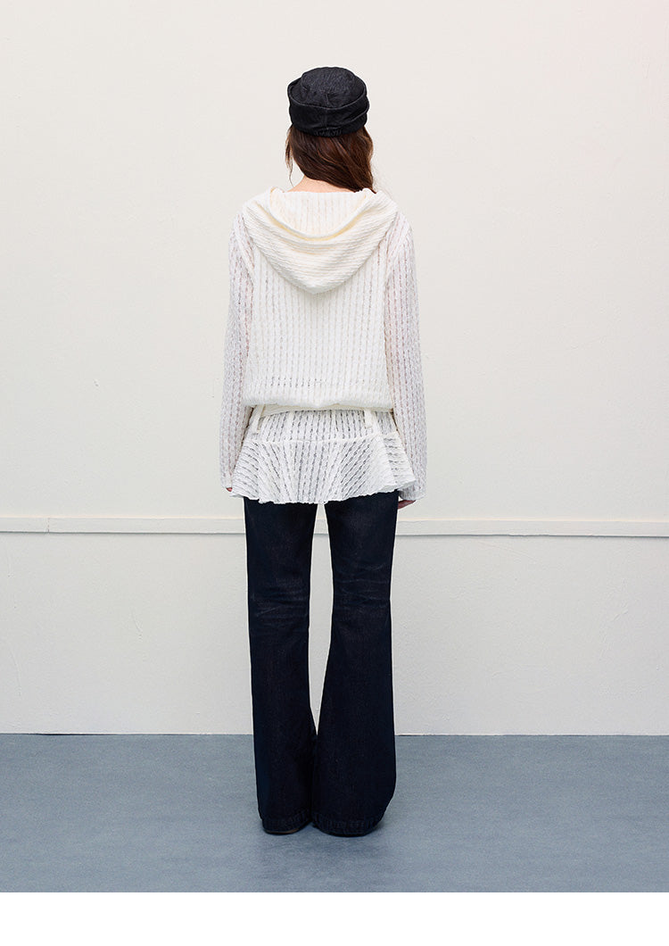 Lace-Striped Hooded Belted Dress