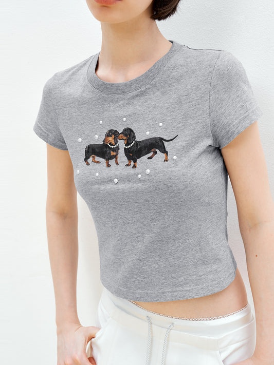 Pearl Necklace Dogs Cropped T-Shirt