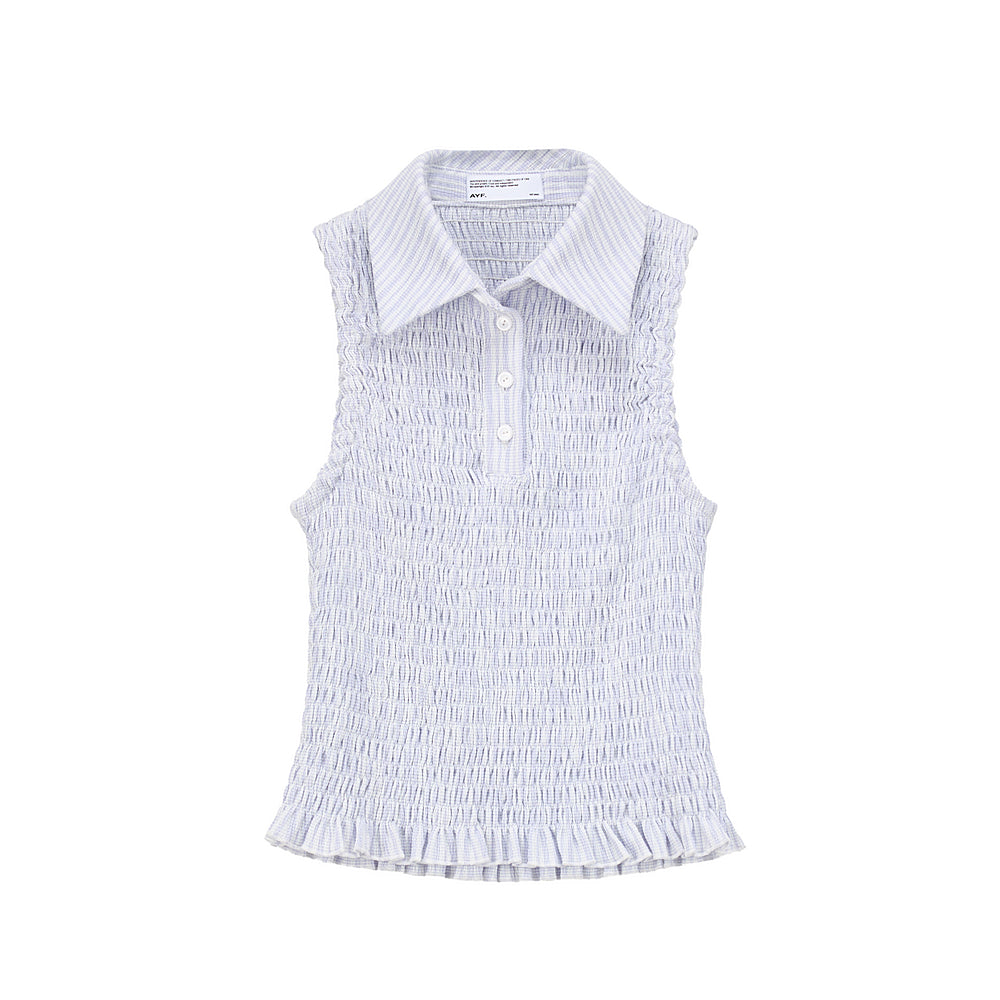 Sleeveless Shirred Shirt & Cropped V-Neck Sweatshirt