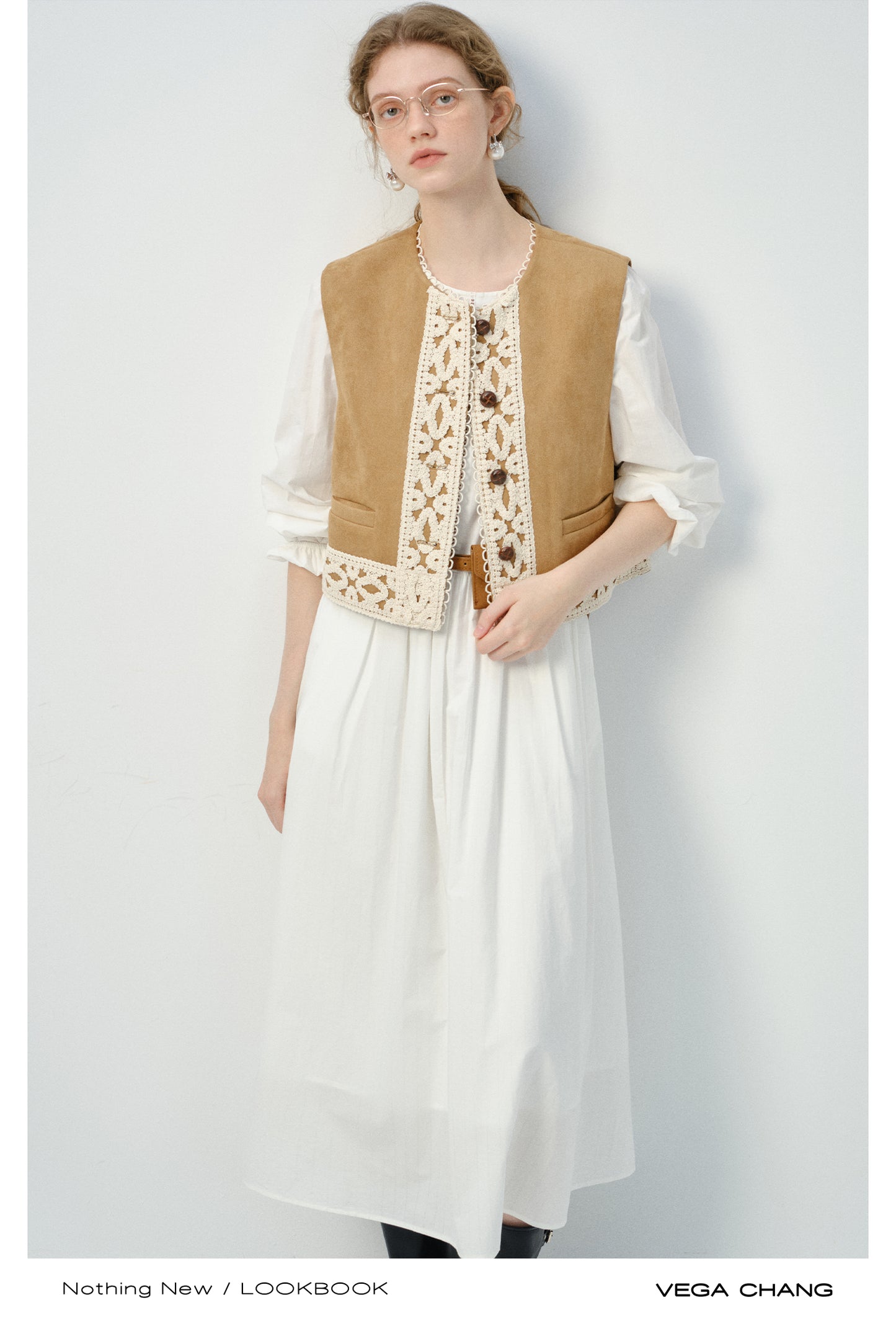 Lace-Trimmed Faux Suede Ethnic-Style Vest
