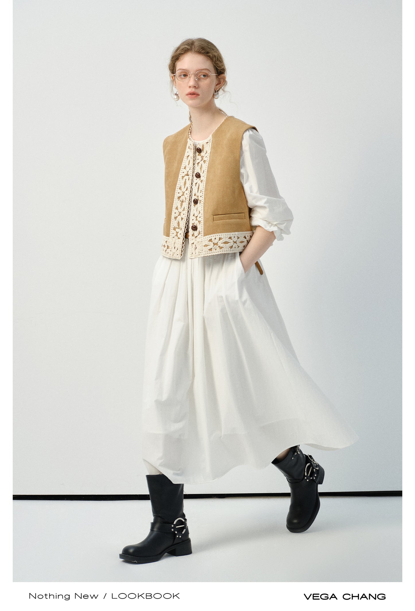 Lace-Trimmed Faux Suede Ethnic-Style Vest