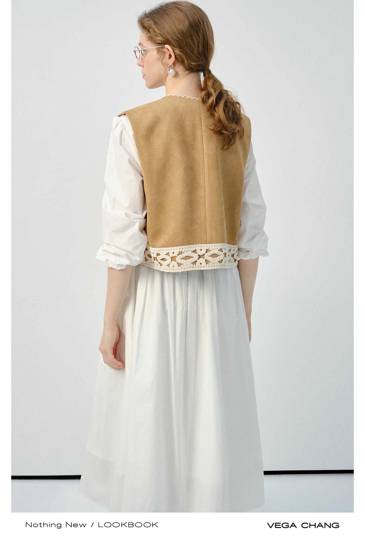 Lace-Trimmed Faux Suede Ethnic-Style Vest