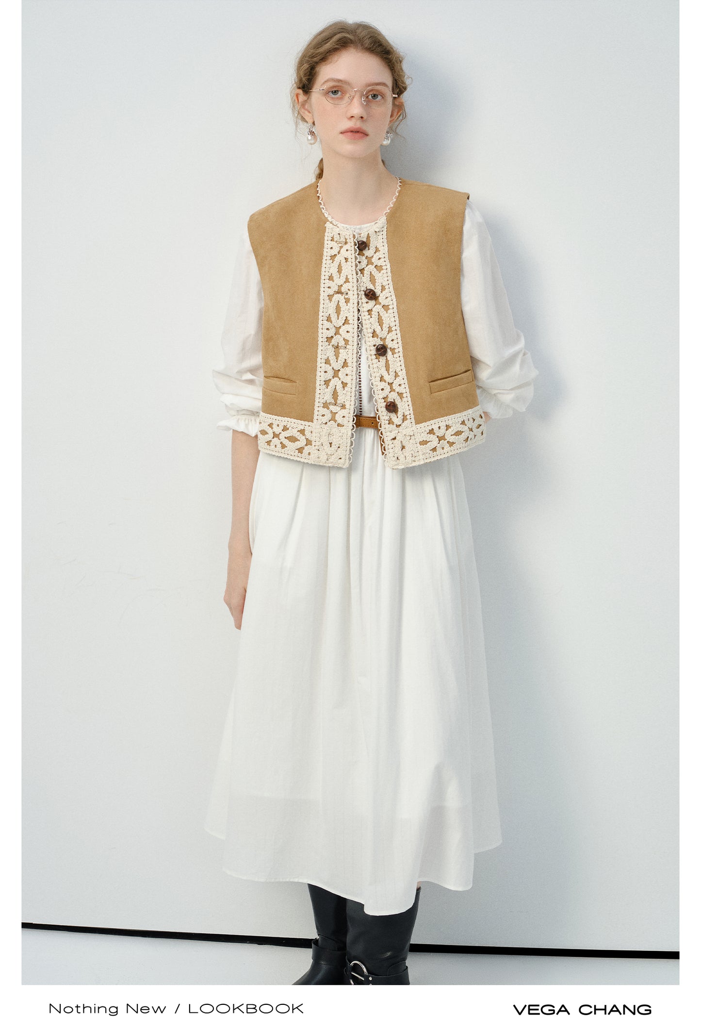 Lace-Trimmed Faux Suede Ethnic-Style Vest