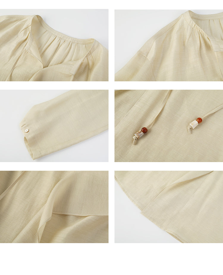 Minimalist Loose-Fit Blouse With Tie Neck